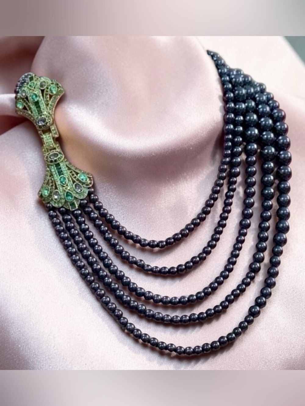 Heidi Daus navy multi strand pearl necklace with Swarovski crystal clasp NIB